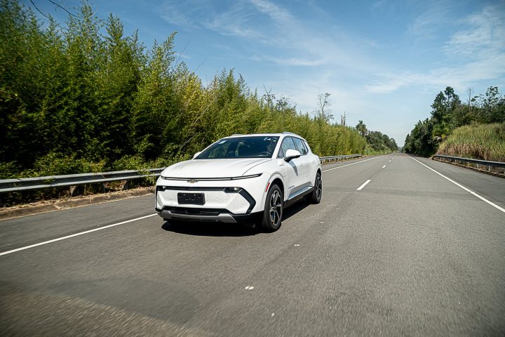 Front three-quarter view of the 2025 Chevy Equinox EV at the GM Brazil Proving Ground.