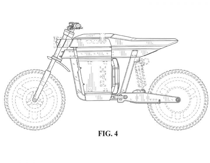 GM patent image for an all-electric scrambler motorcycle design.