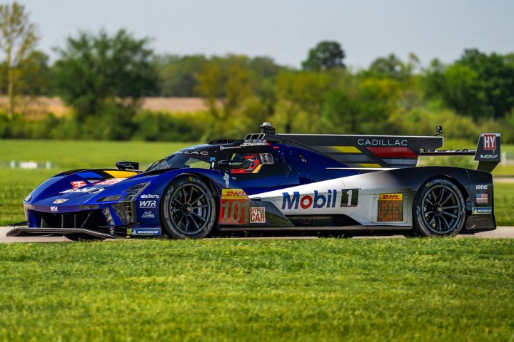 Front three-quarter view of the No. 101 Cadillac Wayne Taylor Racing V-Series.R for 2025 Le Mans.