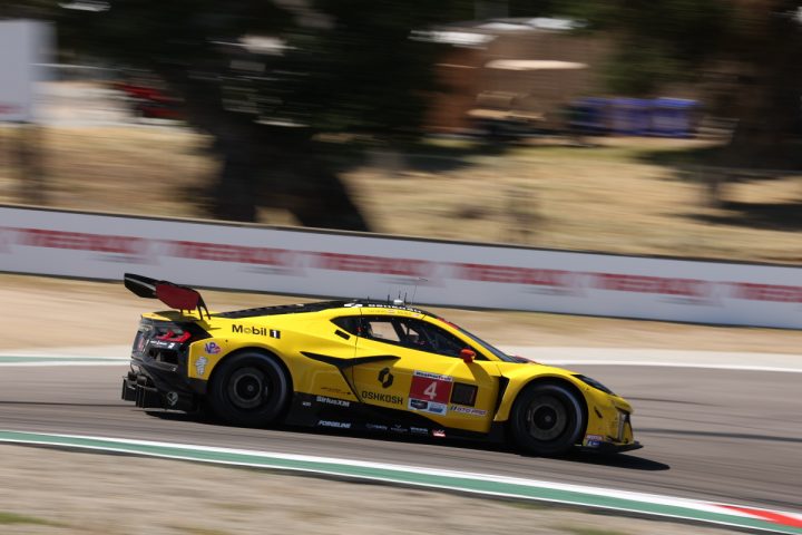 Photo of the No. 4 Cadillac Racing Z06 GT3.R on track at Laguna Seca. Their teammate, the No. 3 Vette, would get a podium. 