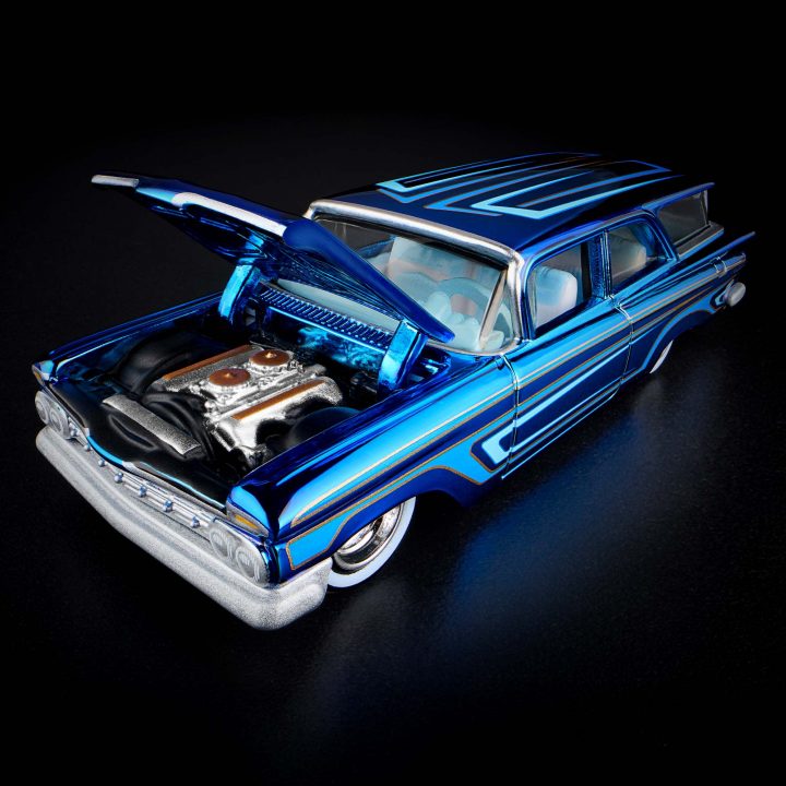 Hot Wheels 1959 Chevy Brookwood with the hood open.