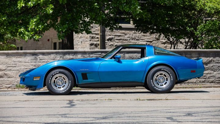 Side profile view of the 1982 Chevy Corvette headed to auction in Florida.