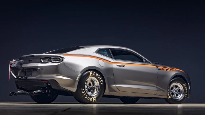 2022 Chevy COPO Camaro rear three quarter angle.