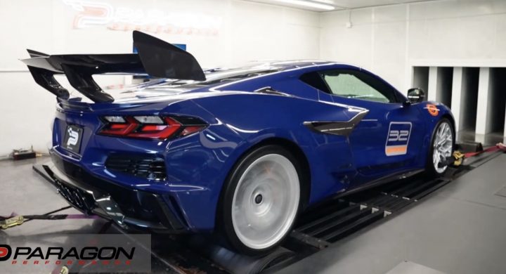 The Corvette ZR1 does a dyno pull.
