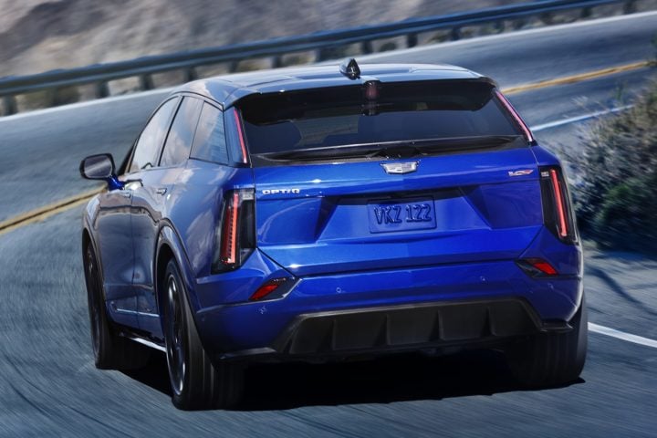 The rear end of the 2026 Cadillac Optiq-V crossover.