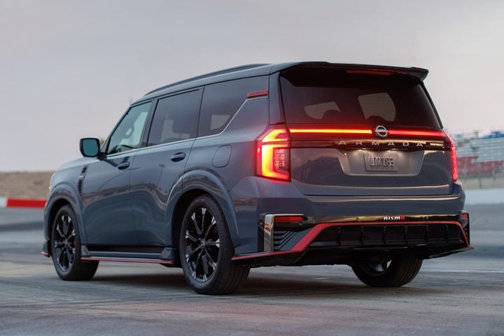 2026 Nissan Armada NISMO rear three quarter angle.