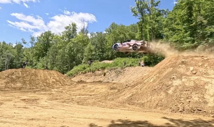C8 Corvette flies through the air.