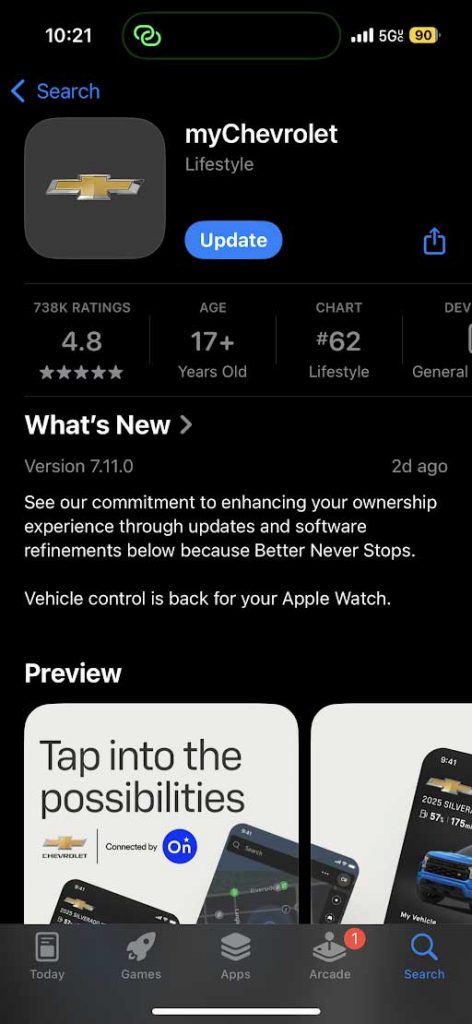 Updated GM mobile app includes Apple Watch support.