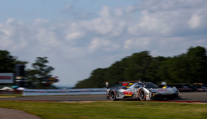 Photo of the No. 40 Cadillac Racing V-Series.R on track at the 2025 Six Hours of the Glen. One Caddy ran out of fuel while the other two secured podium finishes.