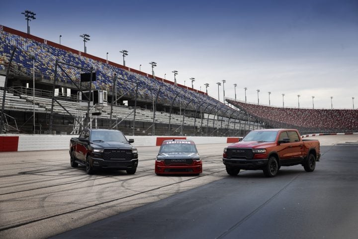 Group shot of Ram Rebel, Ram 1500 NASCAR Truck Series concept and Ram 1500 Black Express.