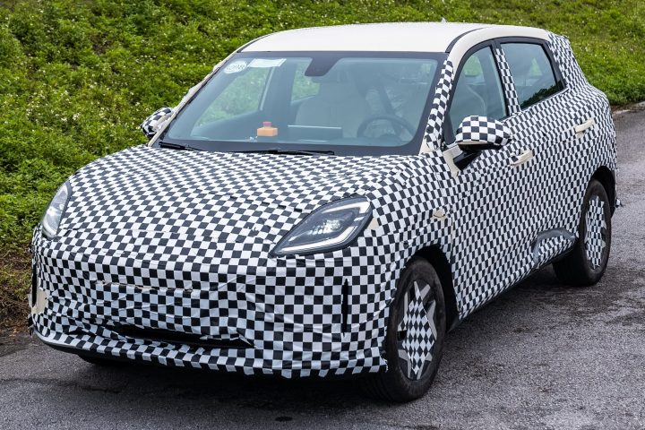 Front three-quarter view of the upcoming Wuling small EV crossover for China.