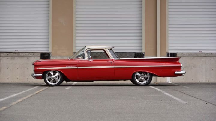 Side profile view of the custom 1959 Chevy El Camino heading to auction.