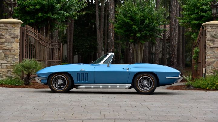 Side profile view of the 1965 Chevy Corvette 396 convertible heading to auction.