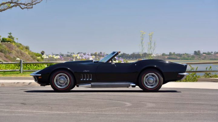 Side profile view of the 1969 Chevy Corvette L88 convertible heading to auction.
