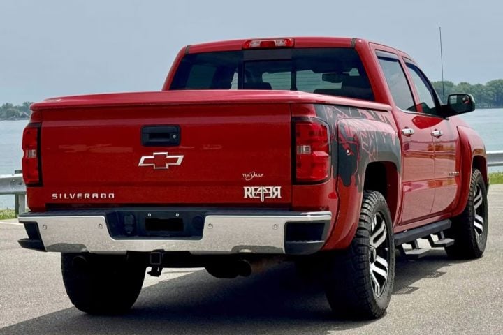 2015 Chevy Silverado 1500 Reaper rear three quarter angle.
