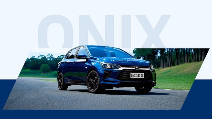 Front three-quarter view of the 2026 Chevy Onix 100 Years Edition for Brazil.
