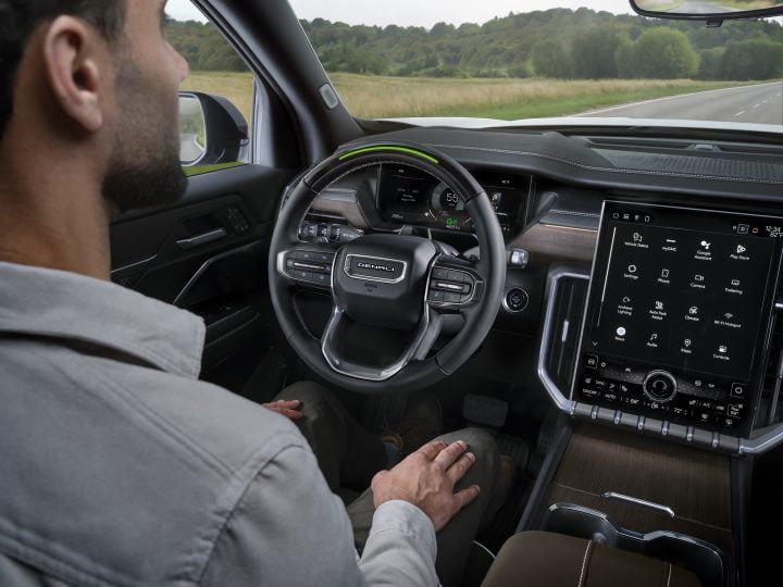2026 GMC Acadia Denali Ultimate with Super Cruise engaged.