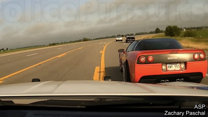 A driver in a C5 Corvette attempts to outrun police.