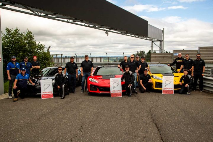 The Corvette Z06, ZR1, and ZR1X after setting quick times at the Nürburgring.
