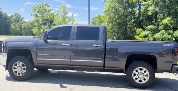 The side view of the Chevy Silverado.