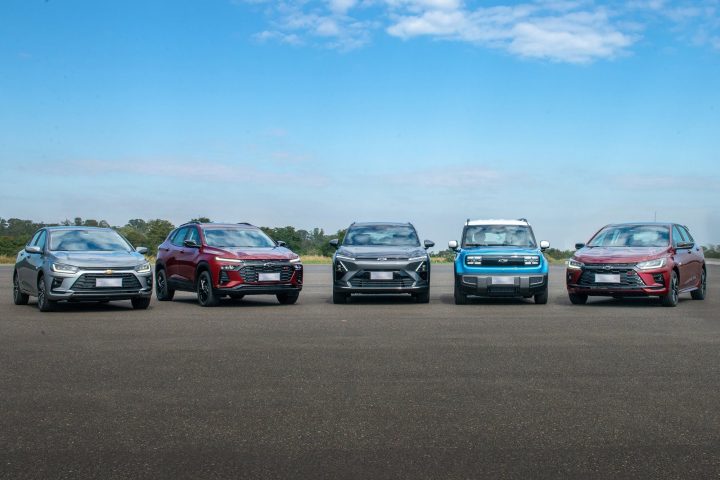 Front view of the five new Chevrolet models arriving this year in Brazil.