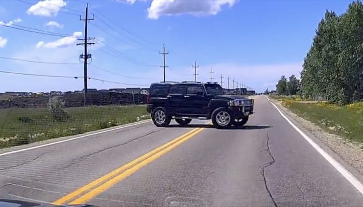 A Hummer H3 moments before colliding with a Buick Envision.